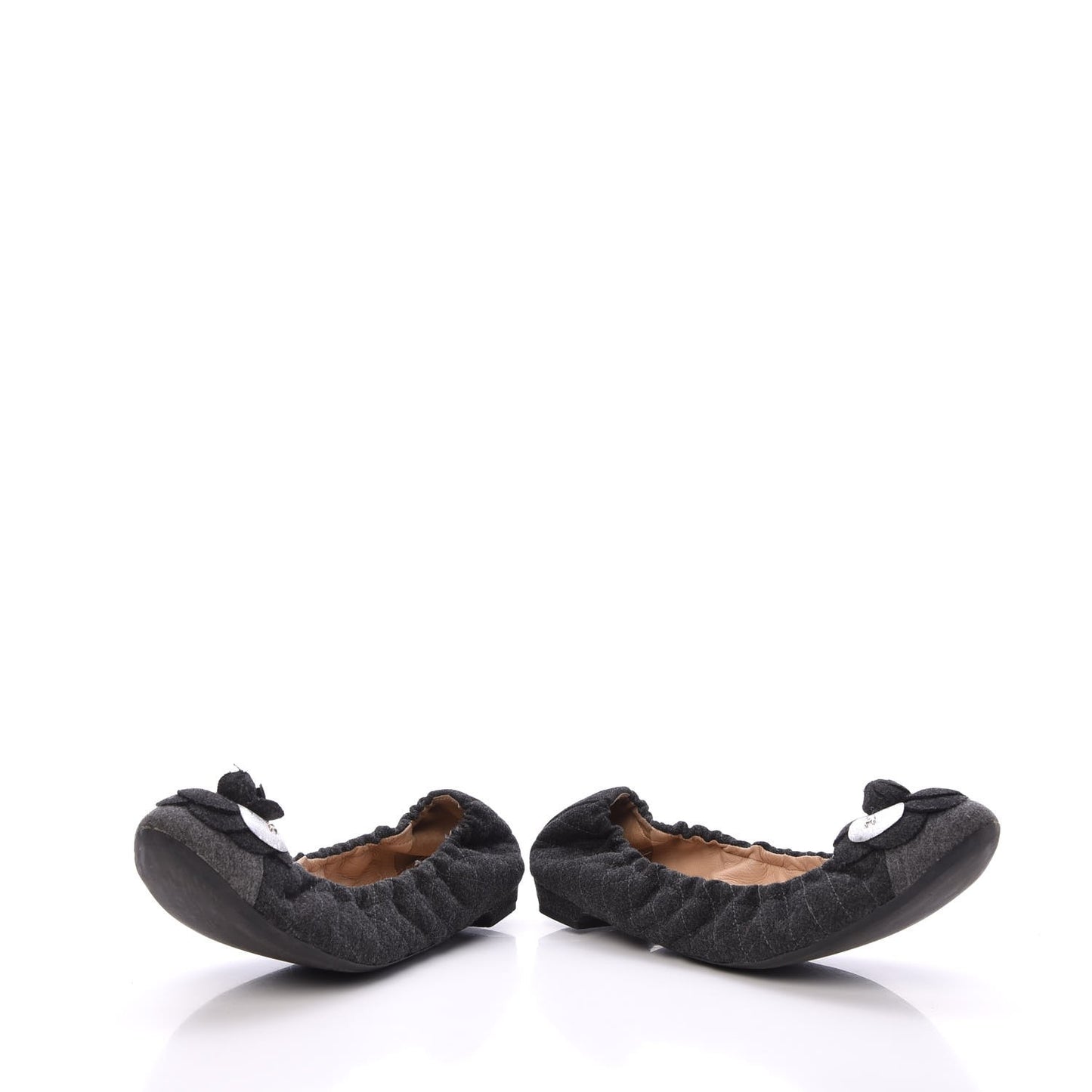 Tweed Quilted Camellia Cap Toe Ballerina Flats 40.5 Grey