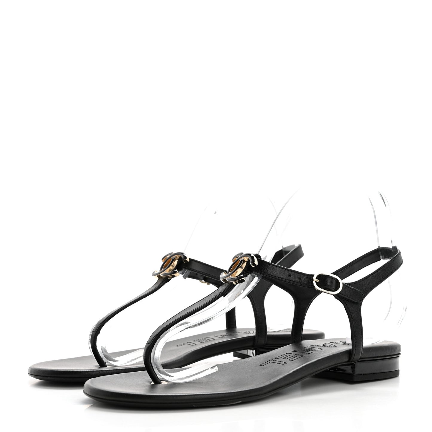 Lambskin Enamel CC Thong Sandals 39 Black