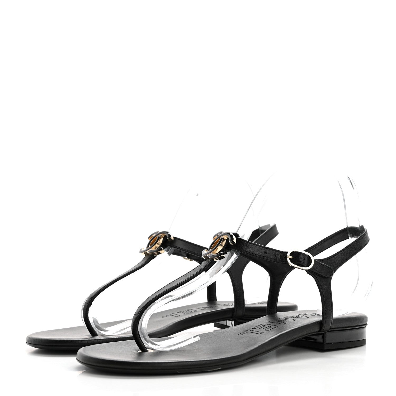 Chanel Lambskin Enamel CC Thong Sandals 39 Black 3 of 10