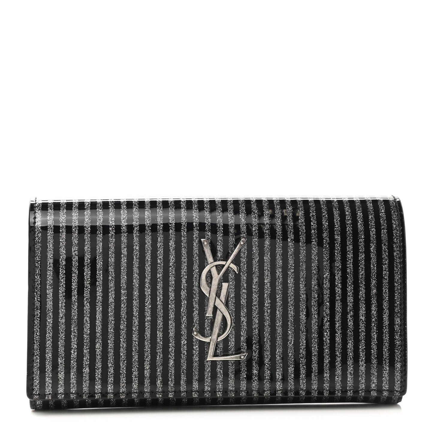 Patent Glitter Striped Classic Monogram Cassandre Wallet Black Silver