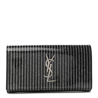 Saint Laurent Patent Glitter Striped Classic Monogram Cassandre Wallet Black Silver 1 of 8