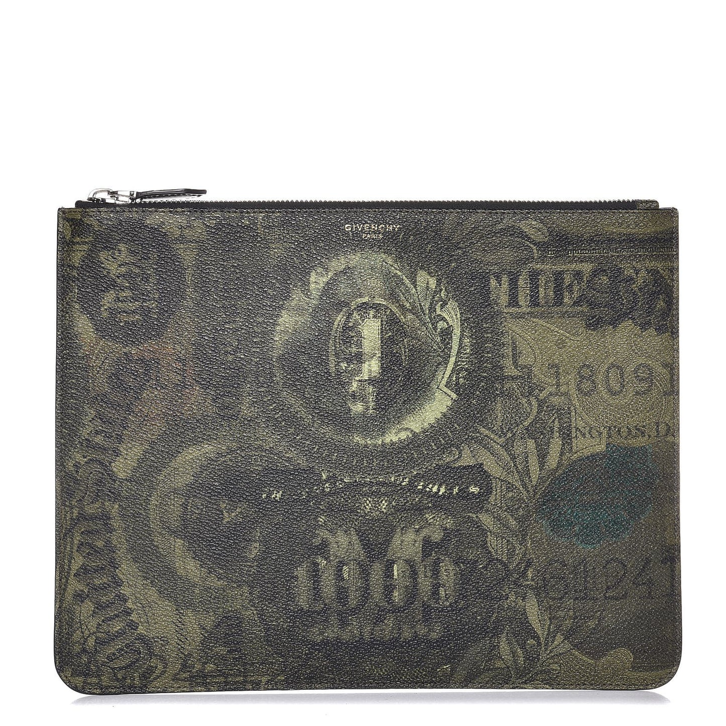 Coated Canvas Dollar Print Clutch Green