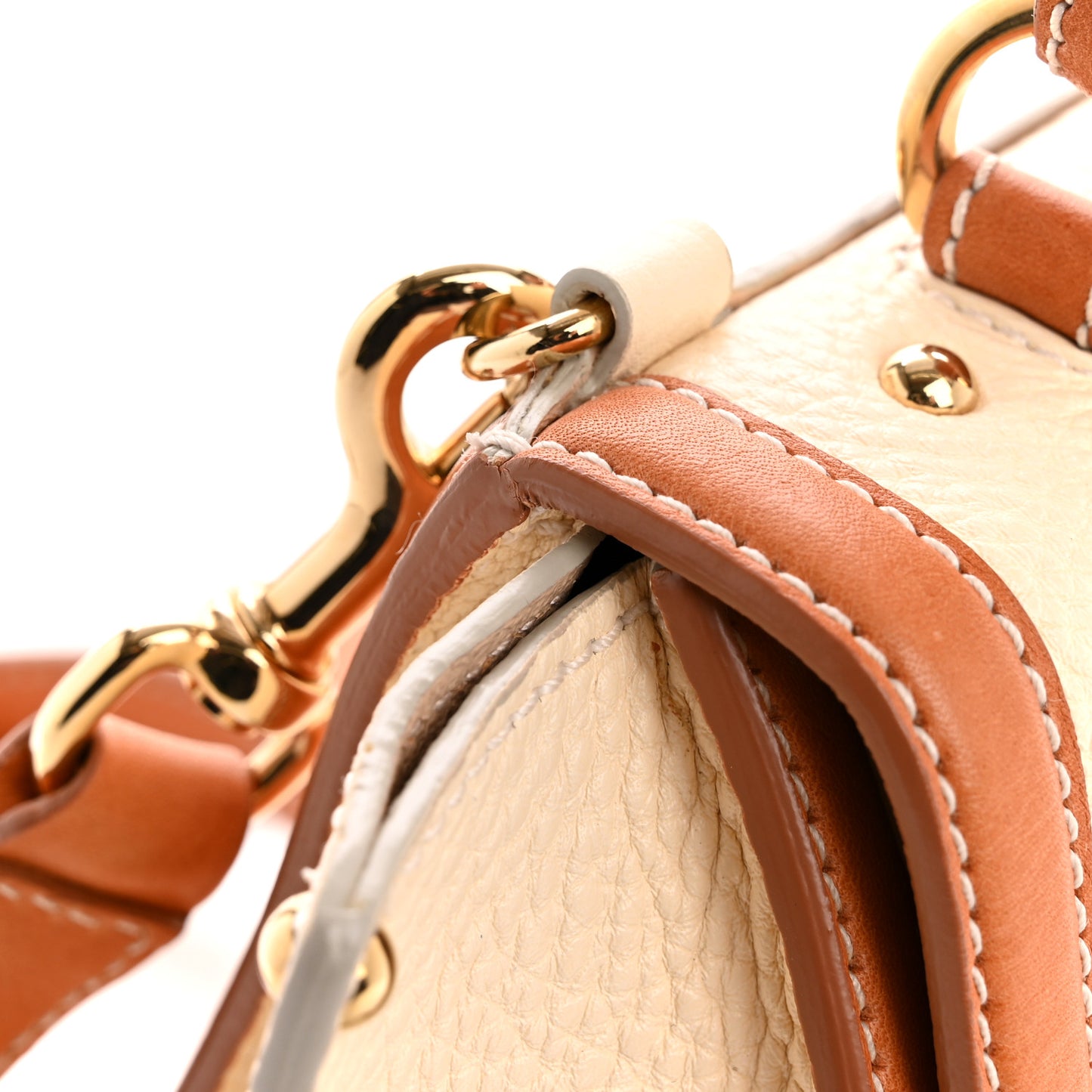 Grained Calfskin Small Sofia Satchel White Brown