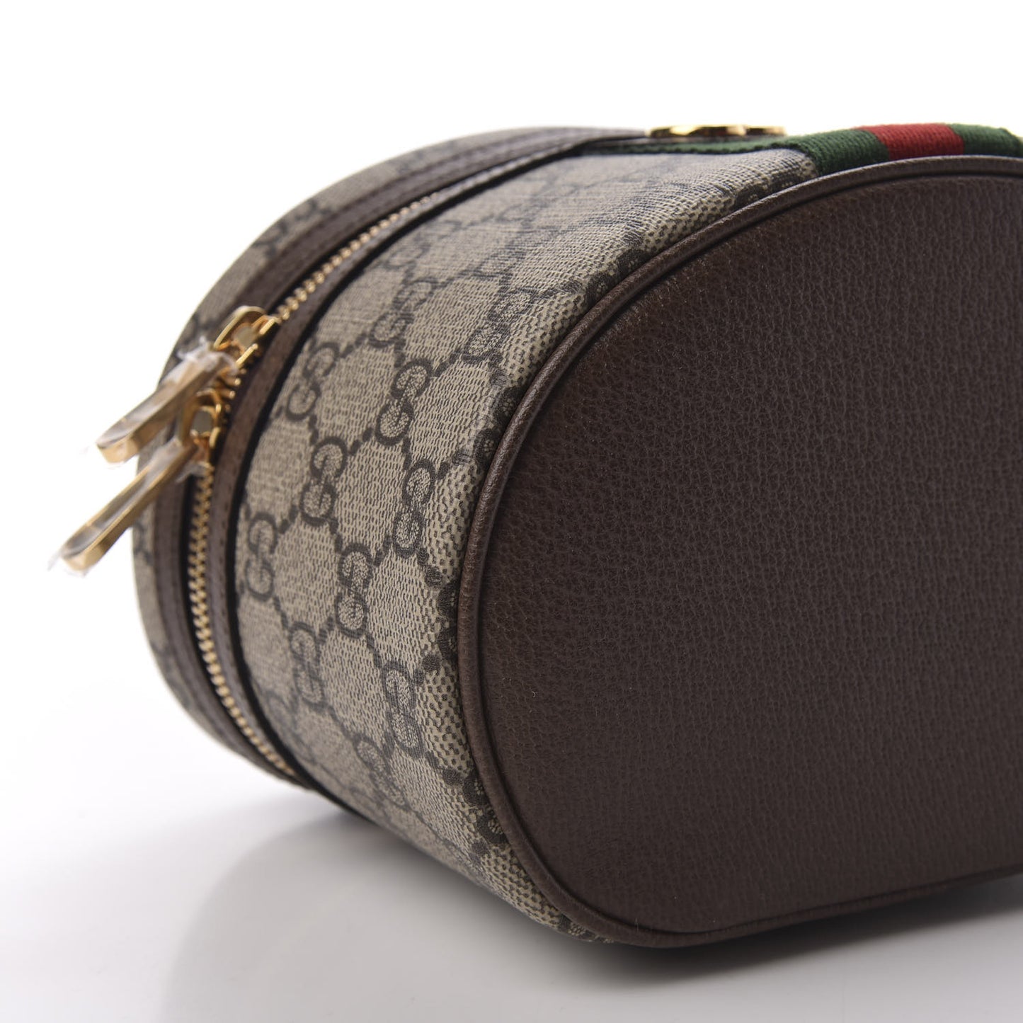 GG Supreme Monogram Textured Calfskin Web Ophidia Vanity Cosmetic Case Beige Ebony New Acero