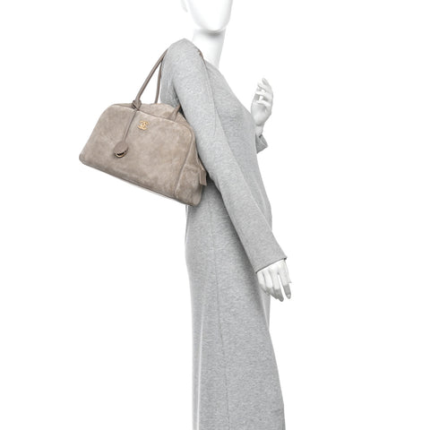 Suede Calfskin Large Perfect Bowling Bag Grey
