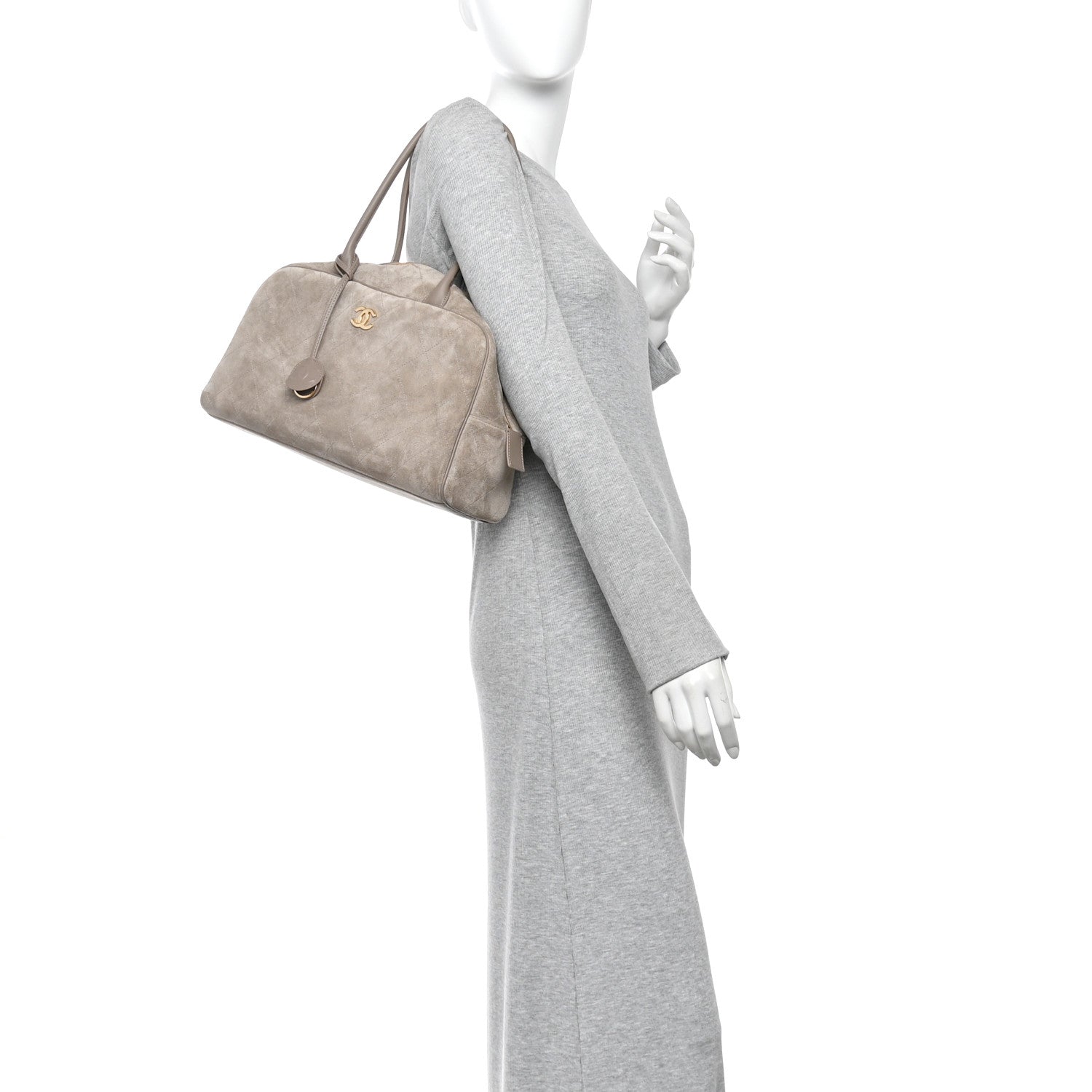 Chanel Suede Calfskin Large Perfect Bowling Bag Grey 2 of 10