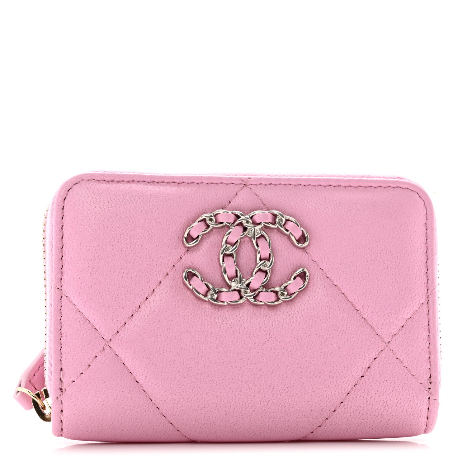 Chanel Lambskin Quilted Chanel 19 Zip Around Coin Purse Wallet Light Pink 1 of 9