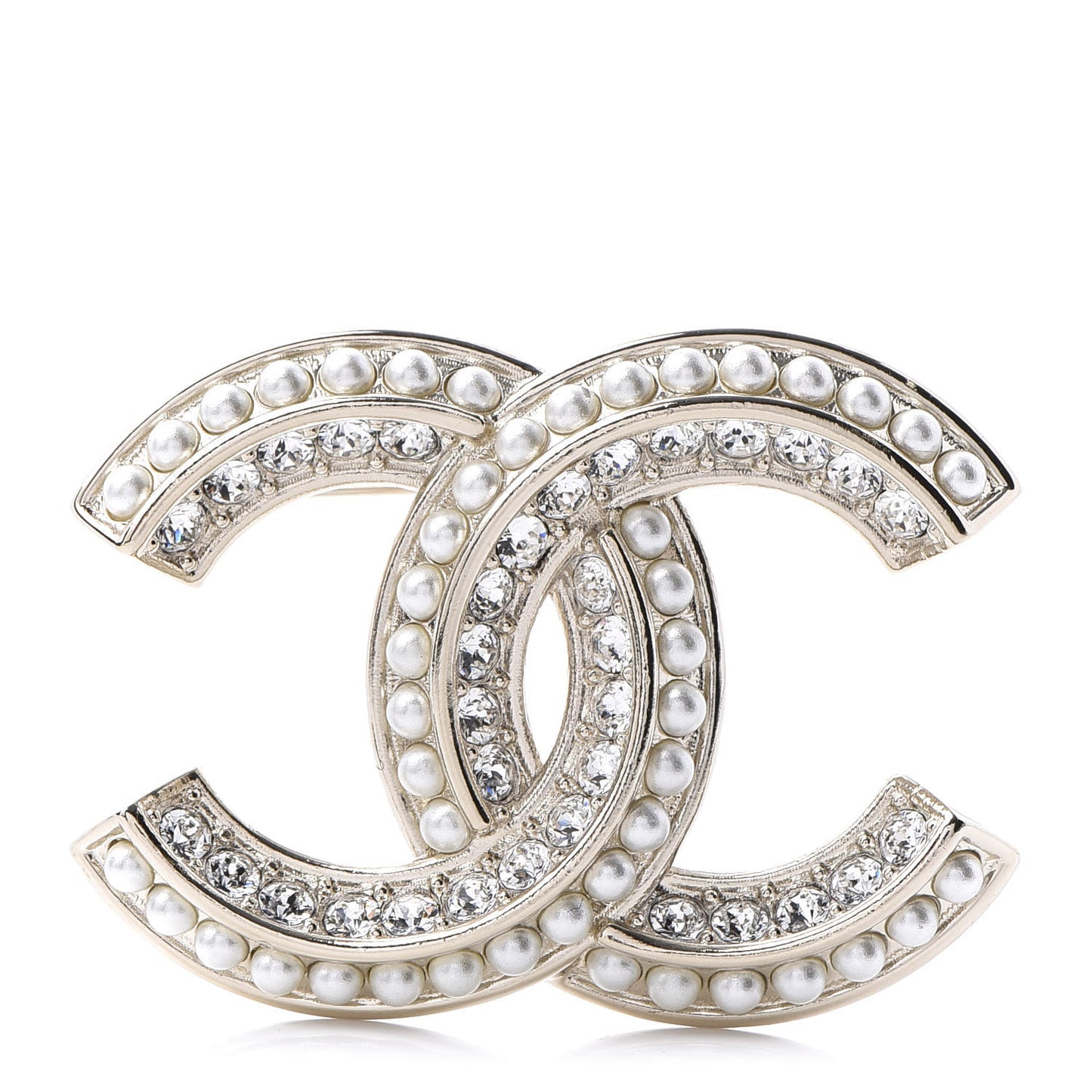 Crystal Pearl Chain Mania CC Earrings Gold