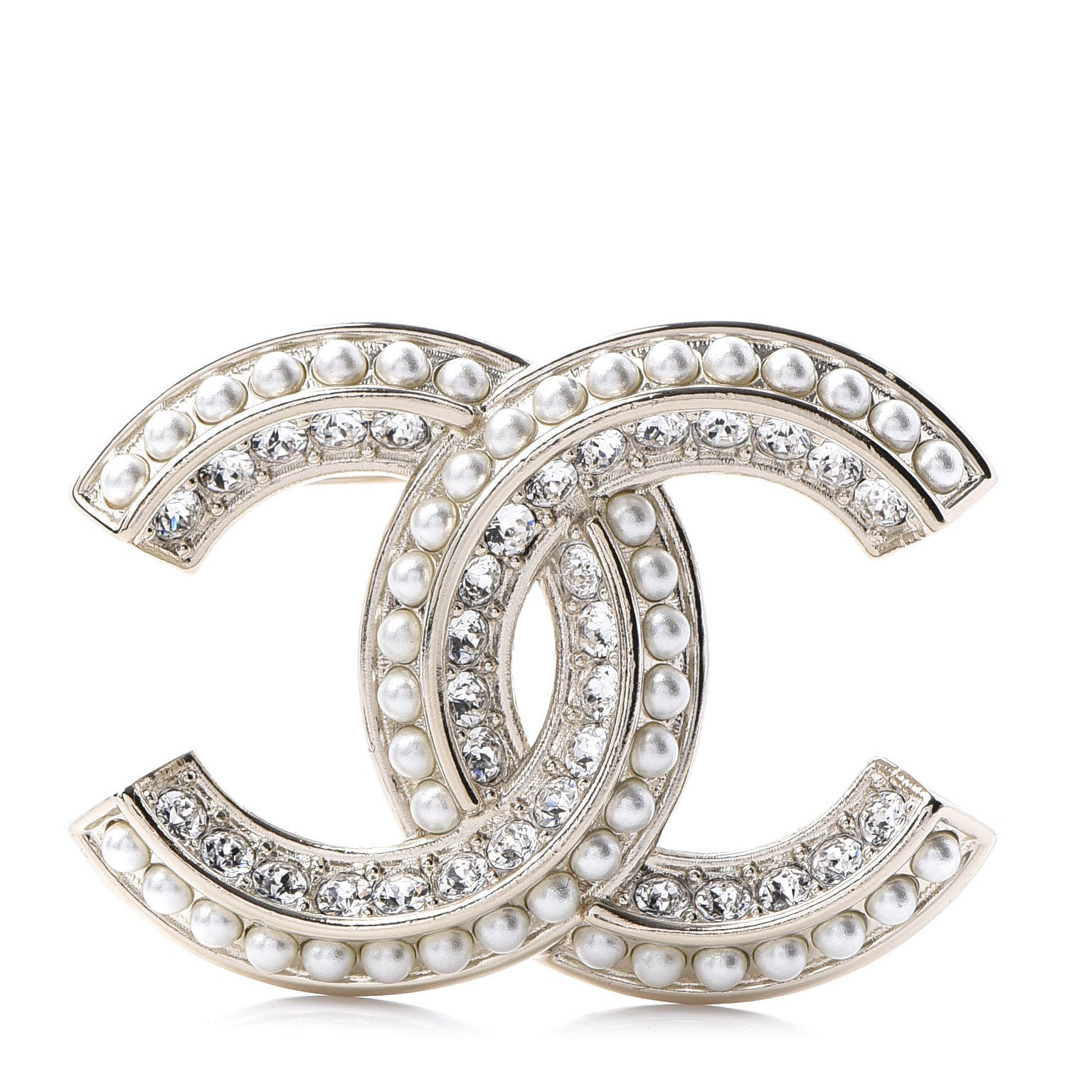 Chanel Crystal Pearl Chain Mania CC Earrings Gold 1 of 4