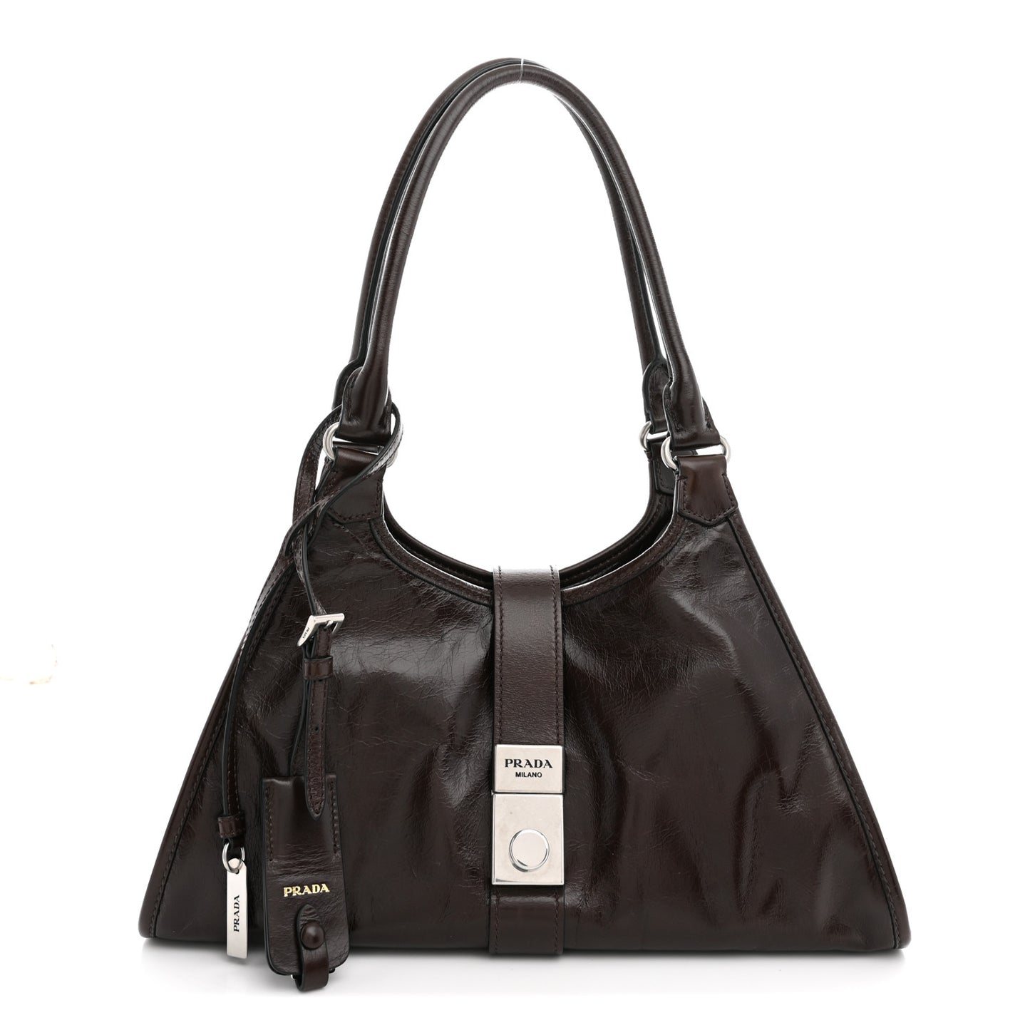Glossy Calfskin Medium Tote Bag Dark Brown