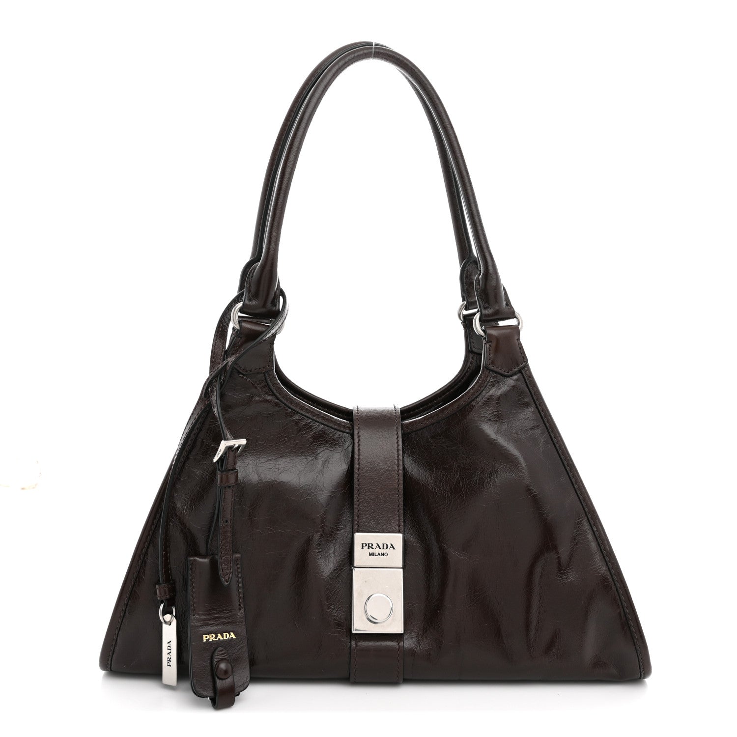 Prada Glossy Calfskin Medium Tote Bag Dark Brown 1 of 9