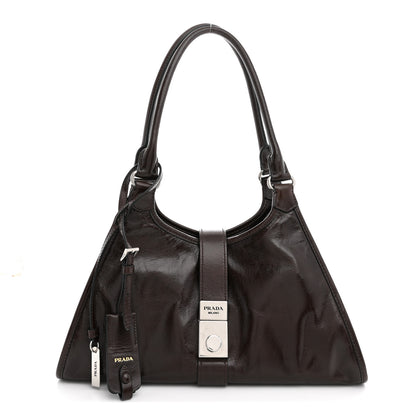 Prada Glossy Calfskin Medium Tote Bag Dark Brown 1 of 9