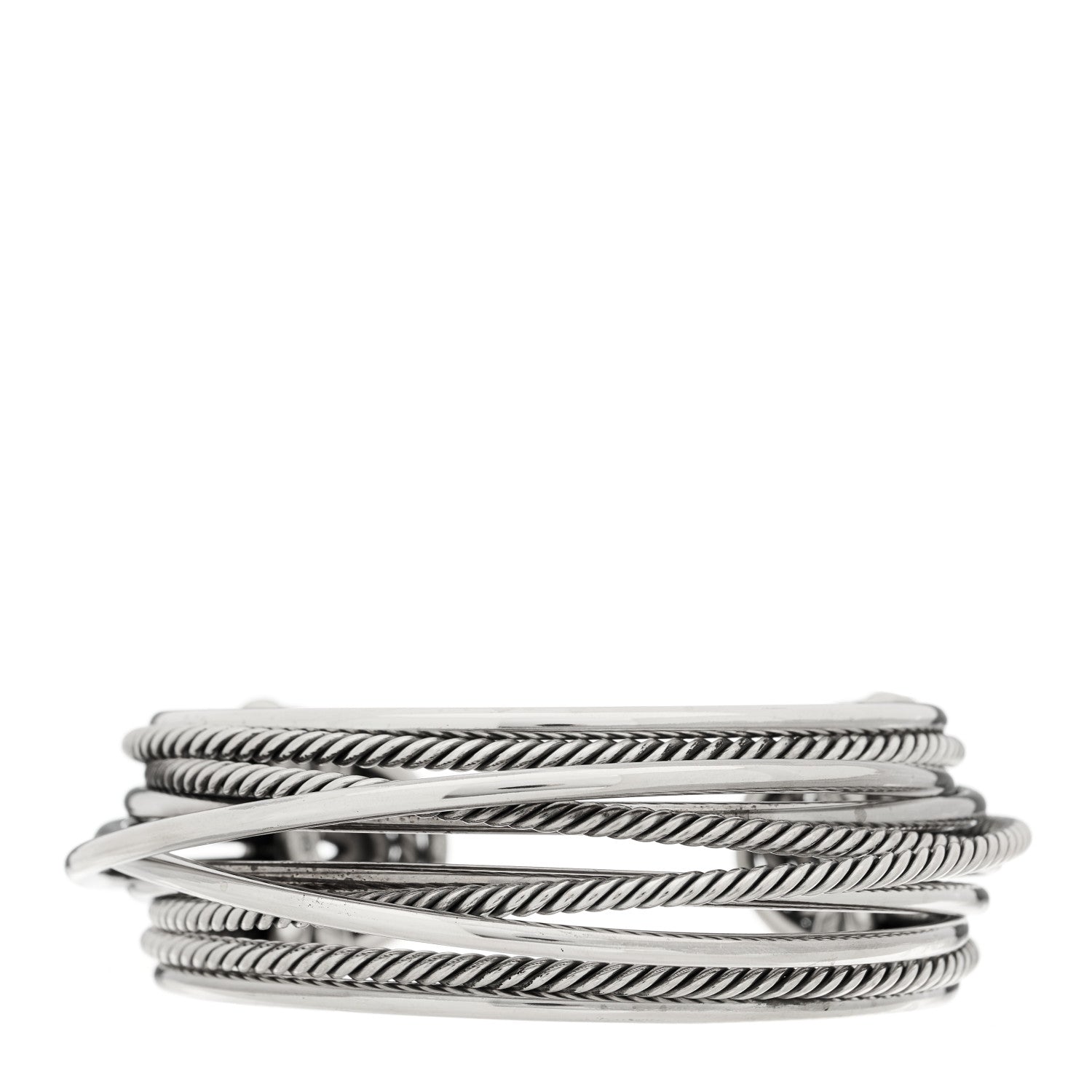 David Yurman Sterling Silver 24mm Crossover Four Row Cuff 1 of 4