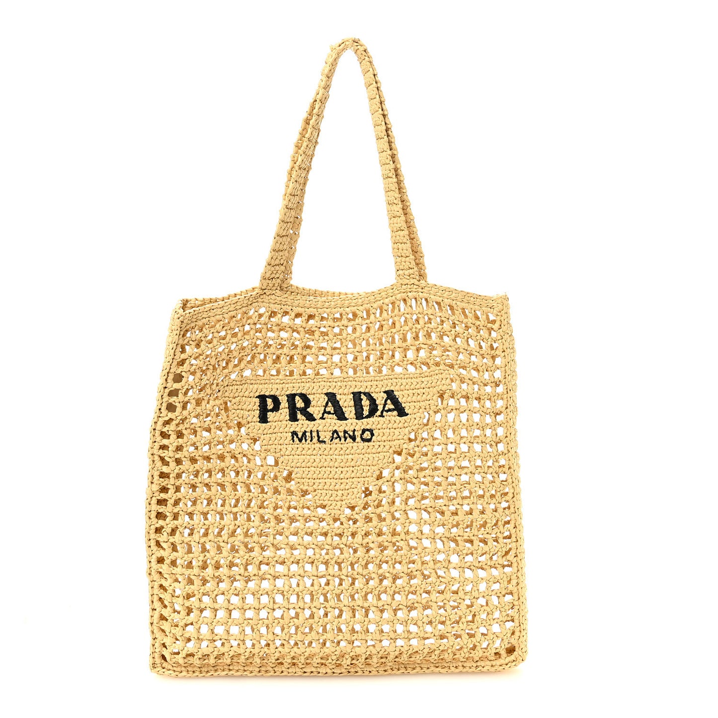 Yarn Raffia Effect Crochet Logo Embroidered Tote Bag Naturale