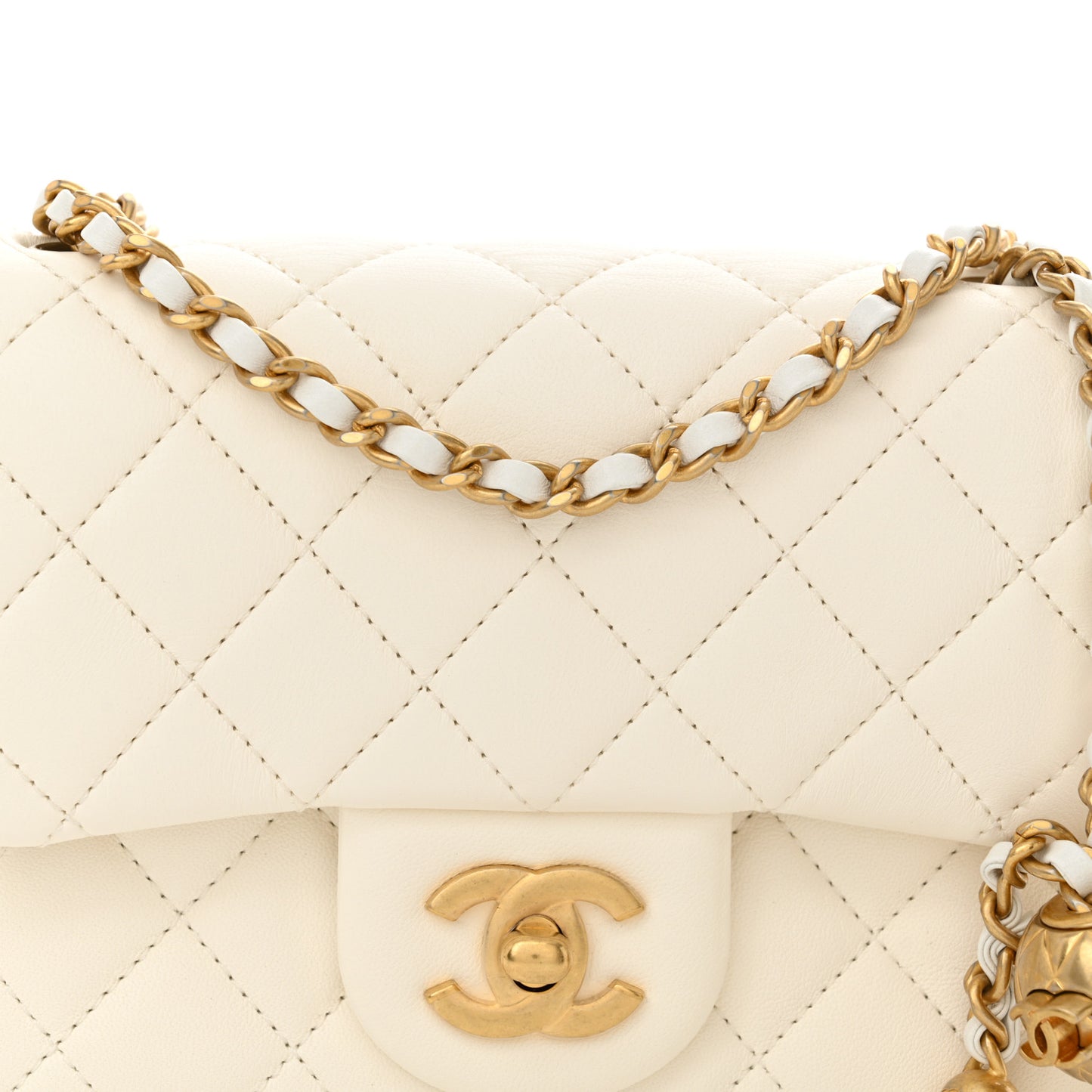 Lambskin Quilted Mini Pearl Crush Flap White