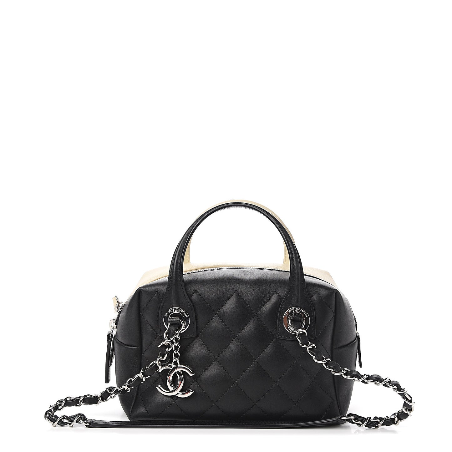 Calfskin Quilted Feather Weight Bowling Bag Black Ivory