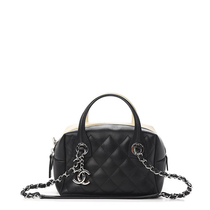 Chanel Calfskin Quilted Feather Weight Bowling Bag Black Ivory 1 of 9