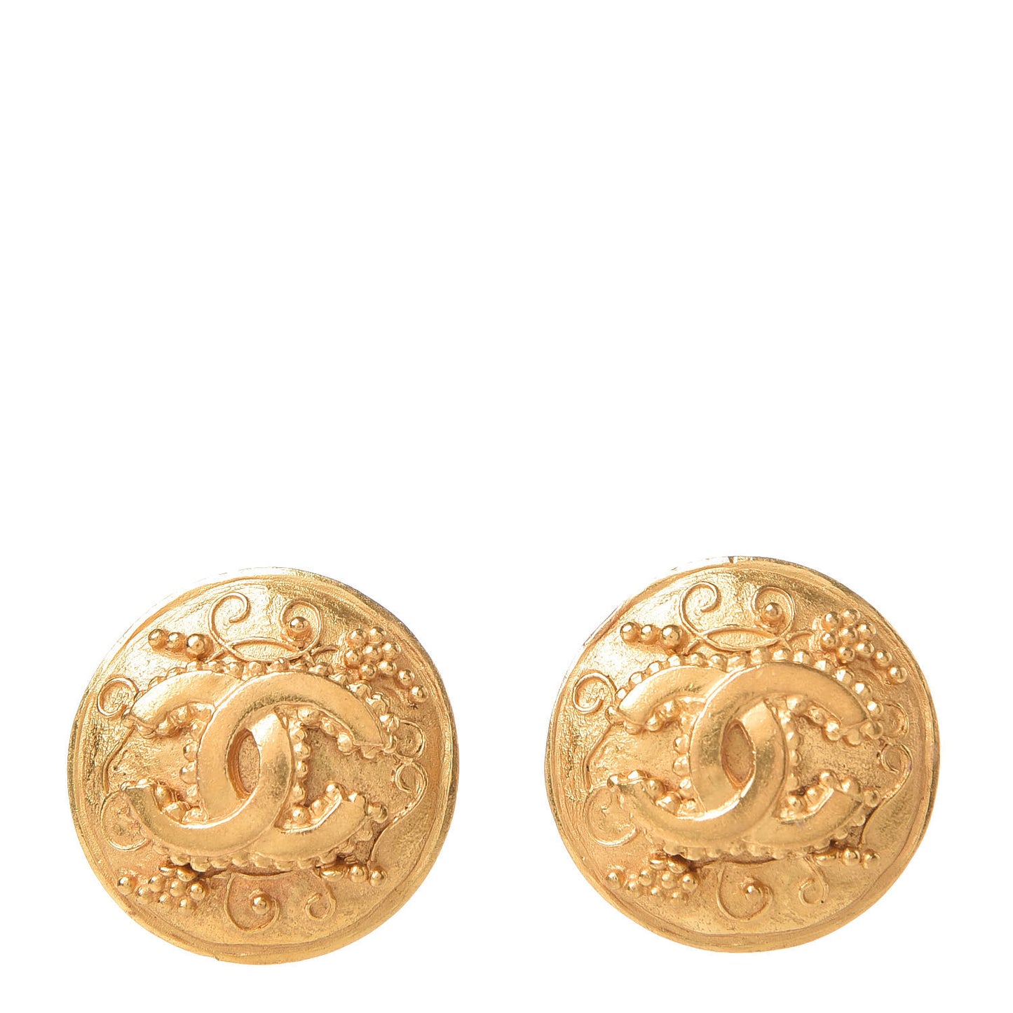 Round CC Clip On Earrings Gold