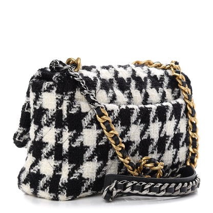 Chanel Tweed Quilted Large Chanel 19 Flap Black Ecru White 3 of 9