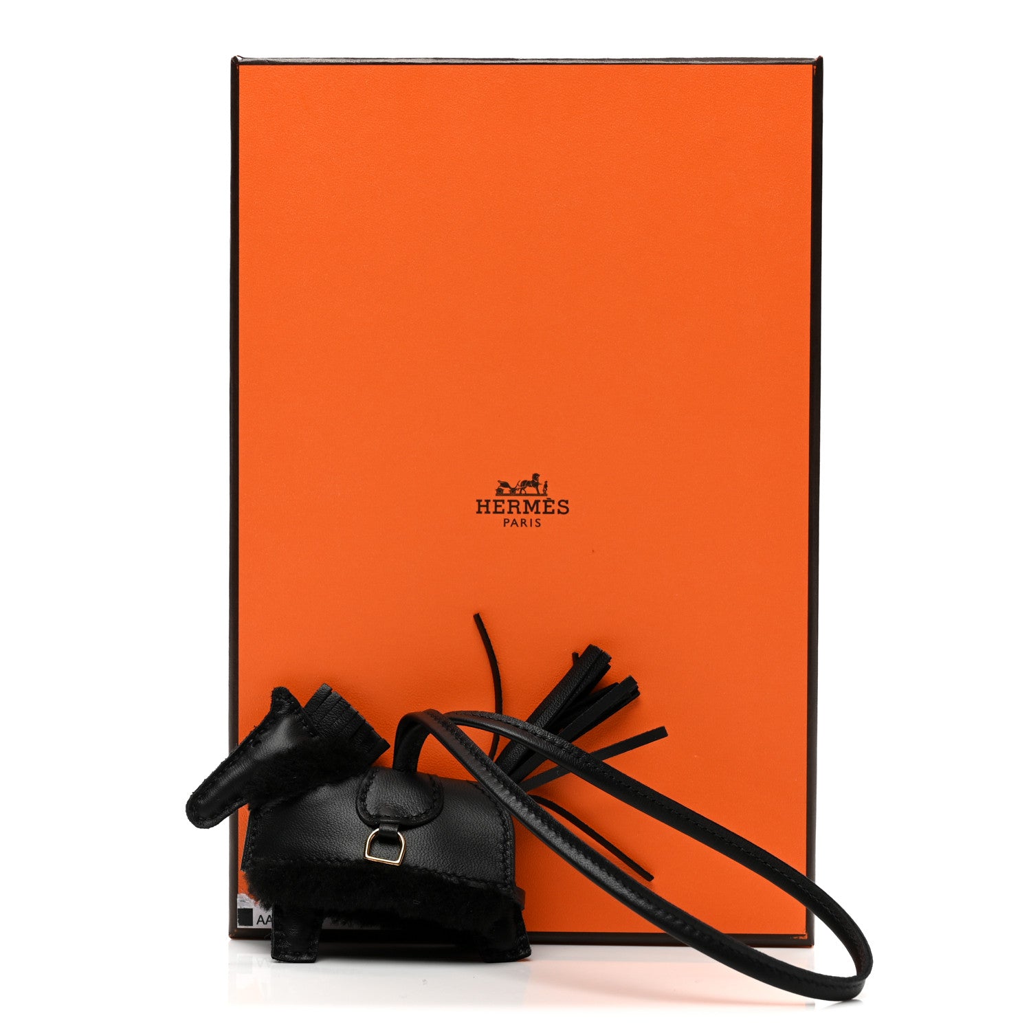 Hermes Milo Lambskin Merinos Wool Grigri Rodeo Robeo Plush Bag Charm PM Black 5 of 5