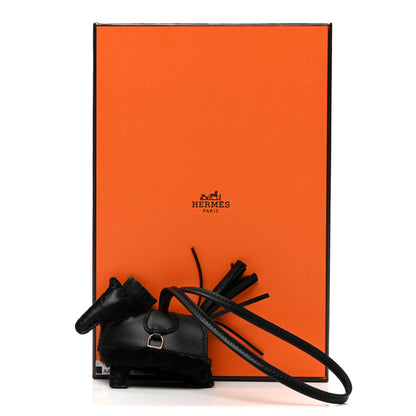 Hermes Milo Lambskin Merinos Wool Grigri Rodeo Robeo Plush Bag Charm PM Black 5 of 5