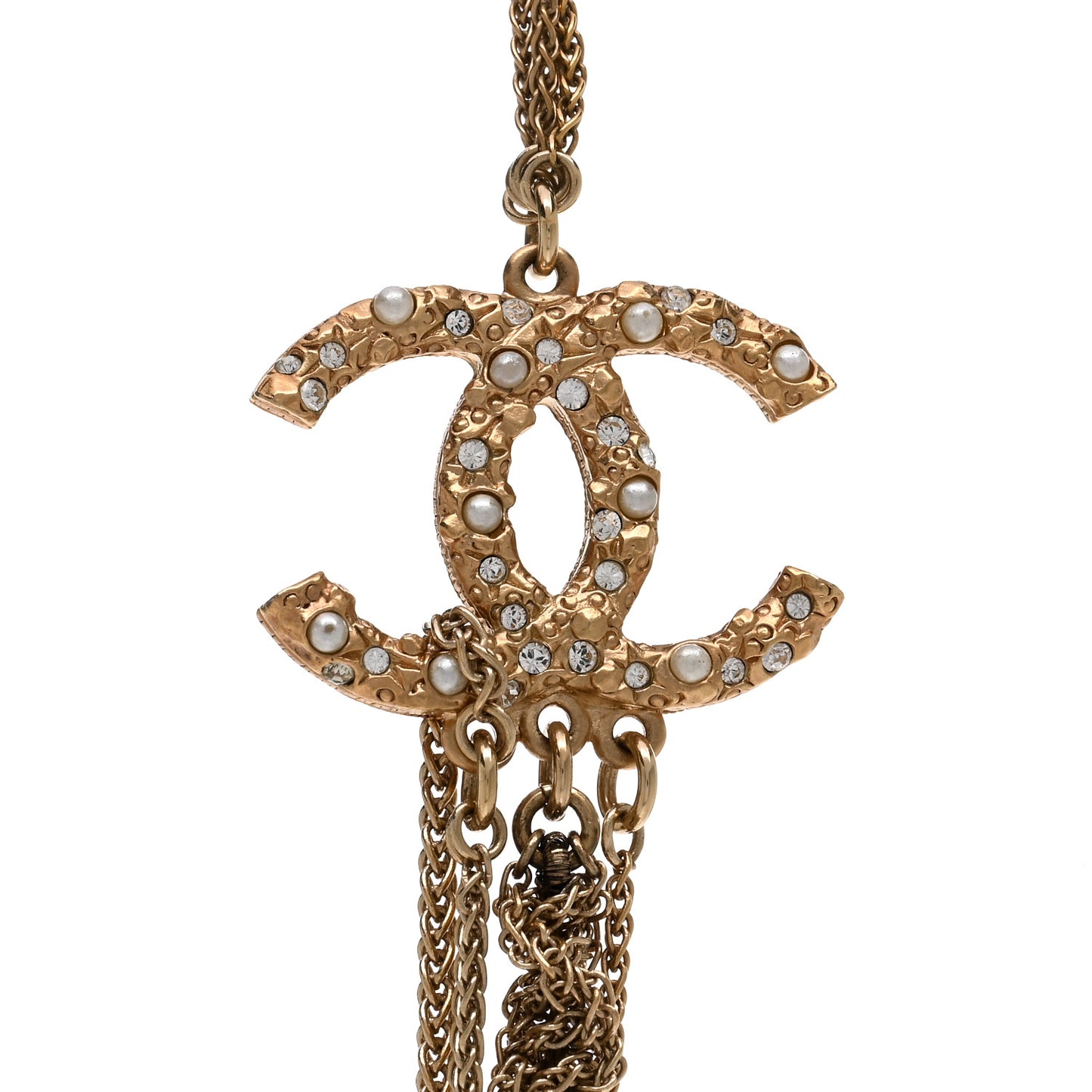 Pearl Chain CC Long Multistrand Necklace Gold