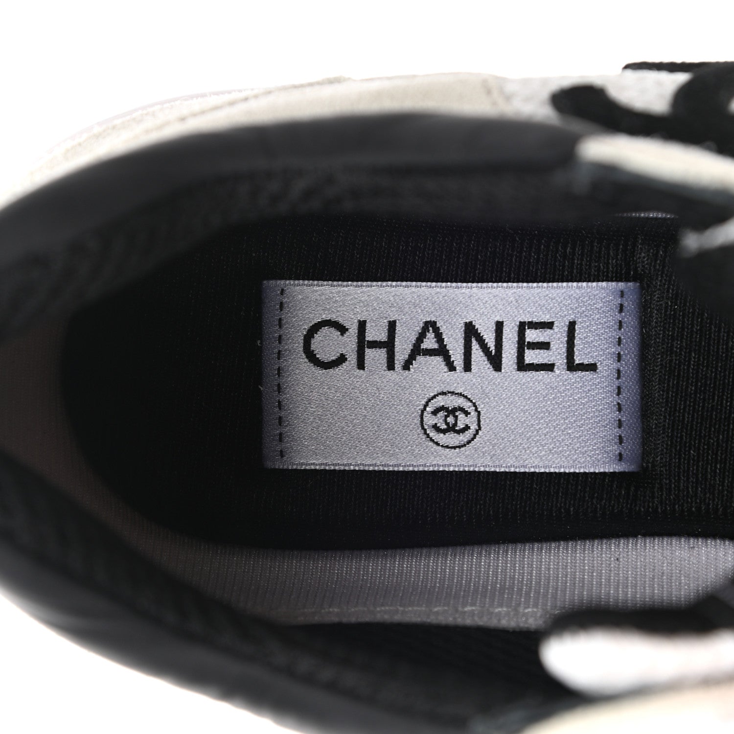 Chanel Mesh Suede Calfskin Grained Calfskin Womens CC Sneakers 37 White Black 6 of 7