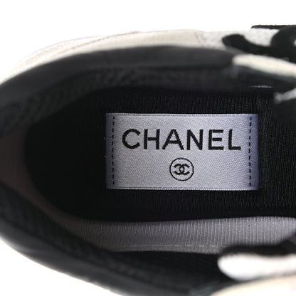 Chanel Mesh Suede Calfskin Grained Calfskin Womens CC Sneakers 37 White Black 6 of 7