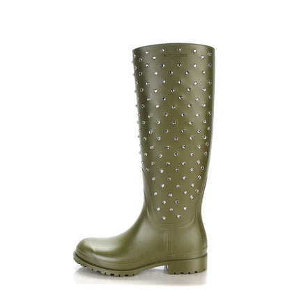 Saint Laurent Rubber Studded Festival Rain Boots 38 New Kaki Fonce 1 of 8