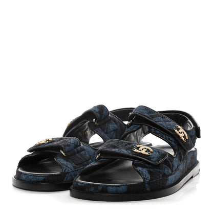Chanel Denim Velcro Dad Sandals 39 Dark Grey Blue Black 3 of 9