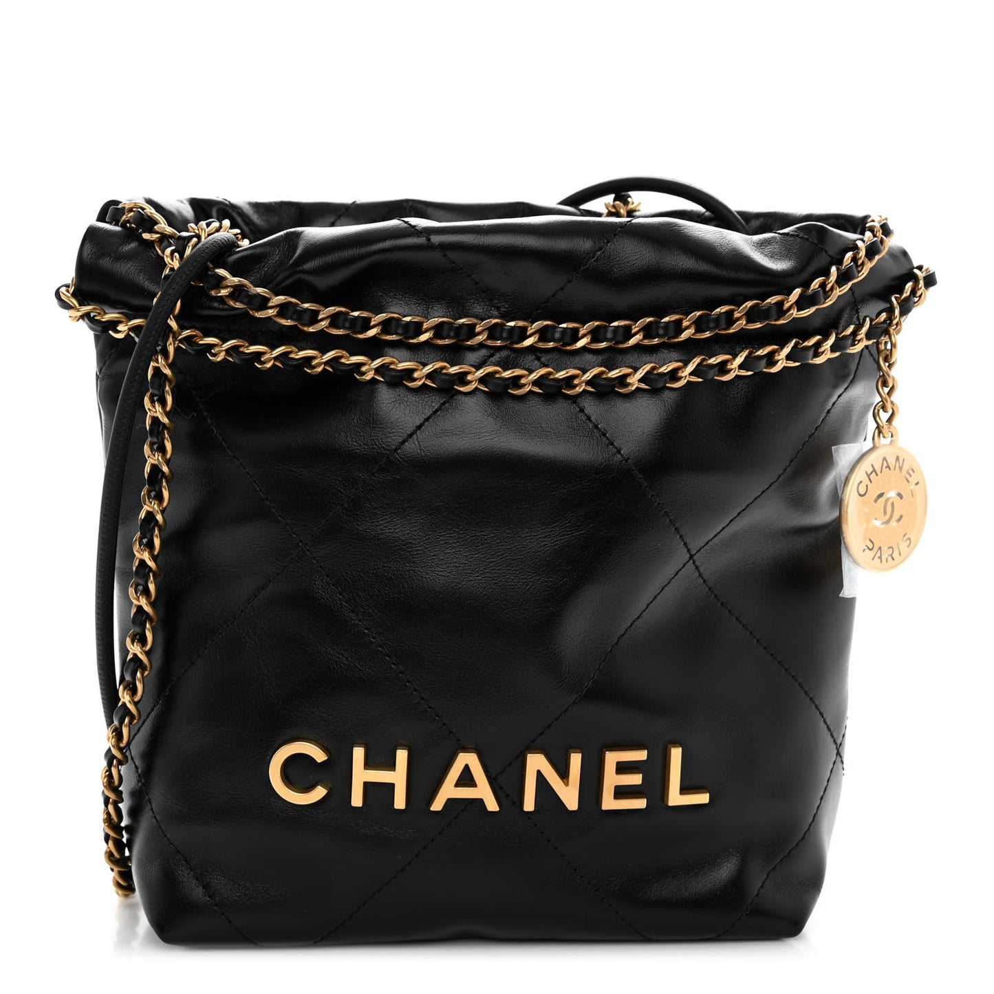 Shiny Calfskin Quilted Mini Chanel 22 Black