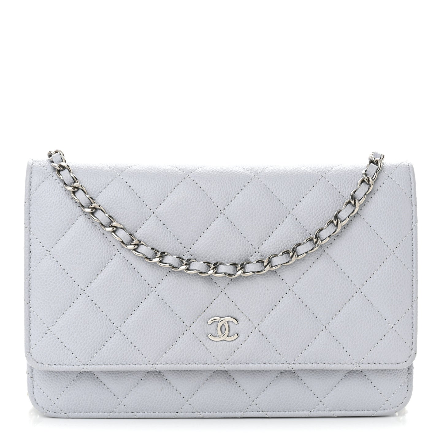 Caviar Quilted Wallet On Chain WOC Light Grey