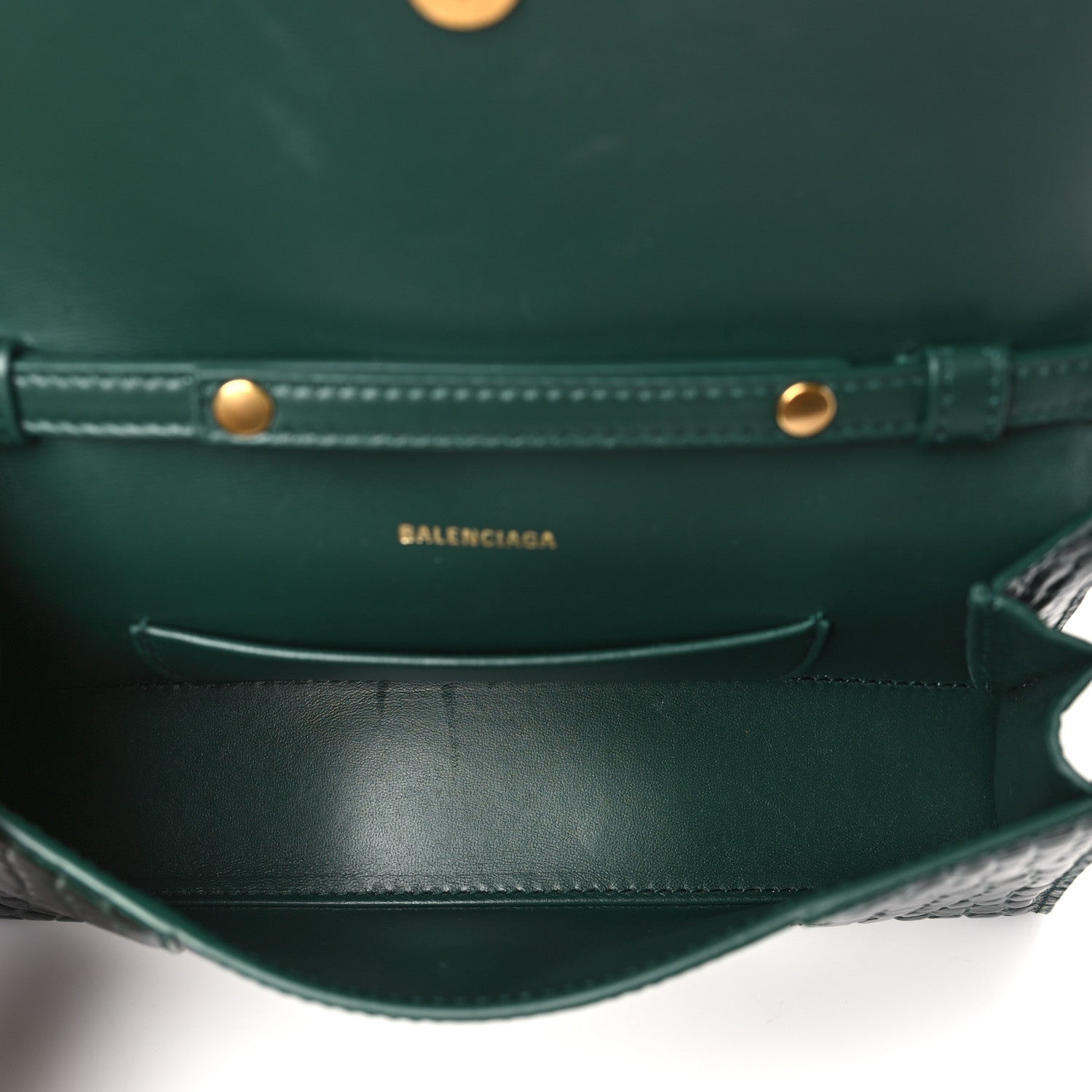 Balenciaga Shiny Calfskin Crocodile Embossed Small Hourglass Evening Chain Bag Forest Green 5 of 8