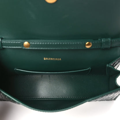 Balenciaga Shiny Calfskin Crocodile Embossed Small Hourglass Evening Chain Bag Forest Green 5 of 8