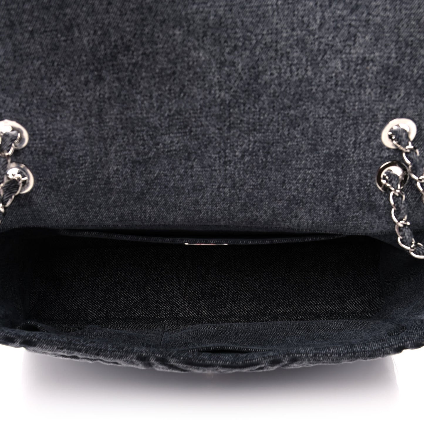 Denim Embossed CC Logo Print Jumbo Single Flap Grey Black