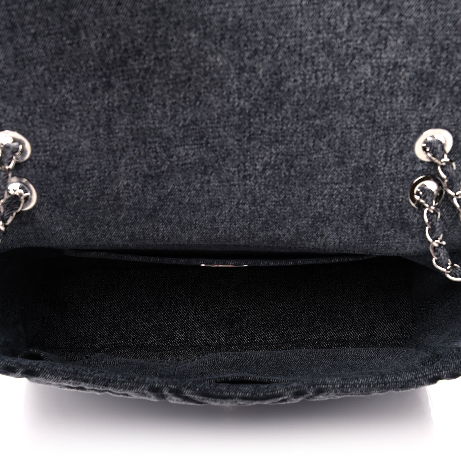 Chanel Denim Embossed CC Logo Print Jumbo Single Flap Grey Black 4 of 10