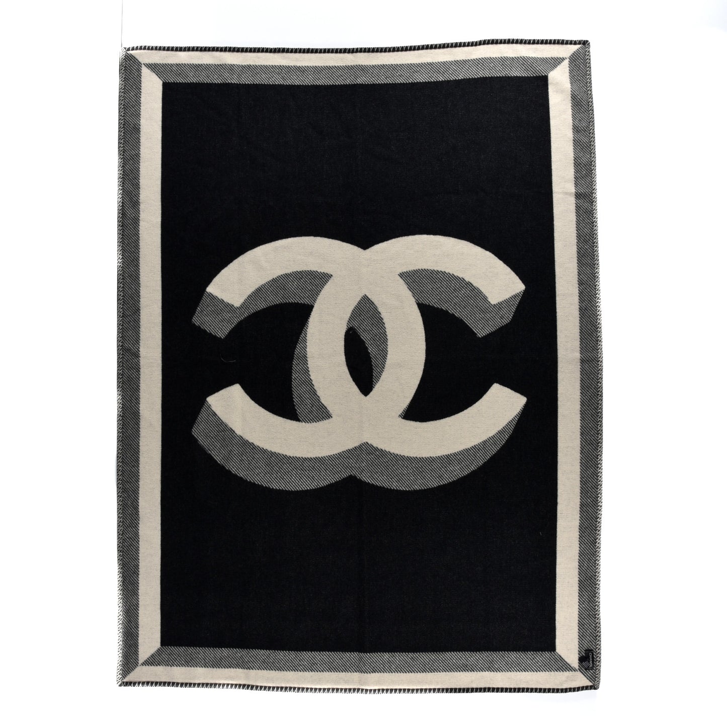 Wool Cashmere CC Throw Blanket Black Beige