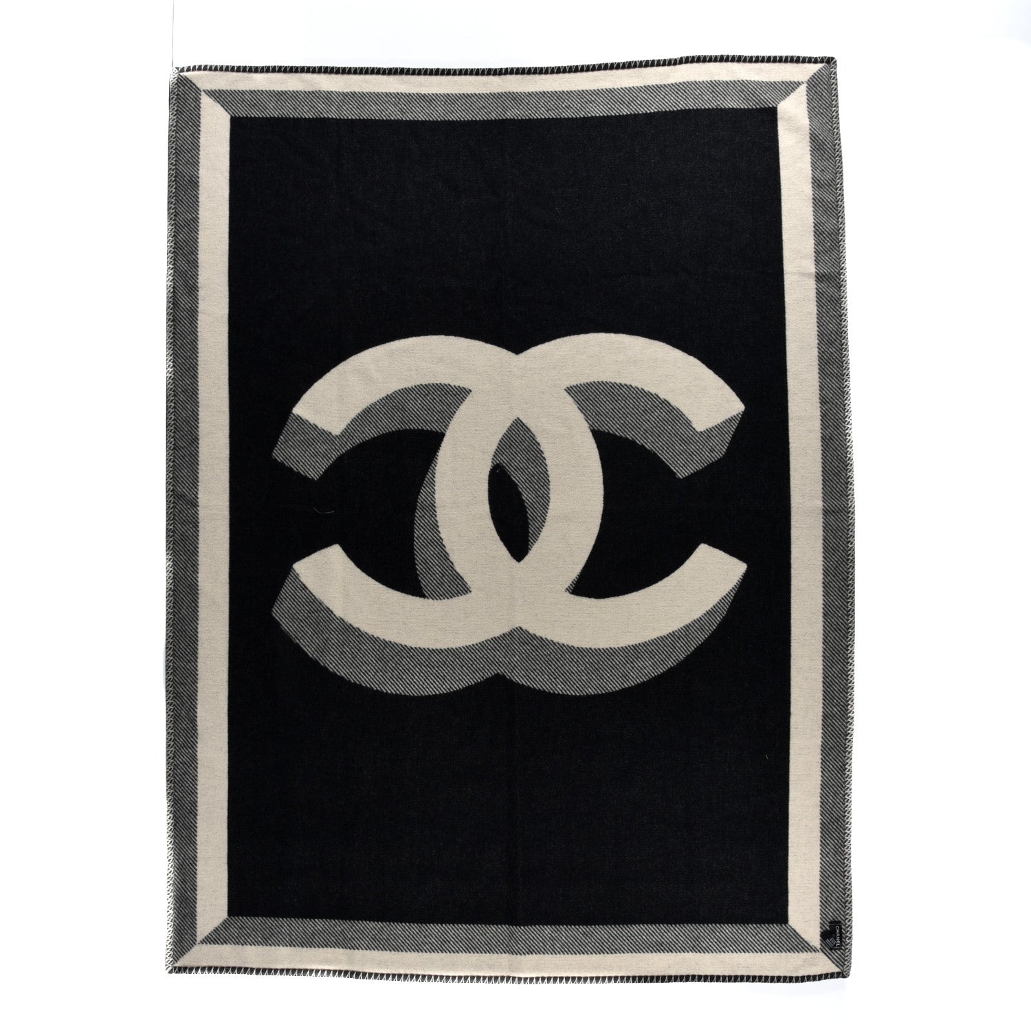 Chanel Wool Cashmere CC Throw Blanket Black Beige 2 of 3