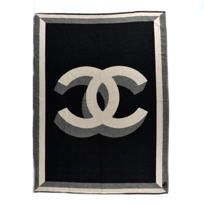 Chanel Wool Cashmere CC Throw Blanket Black Beige 2 of 3