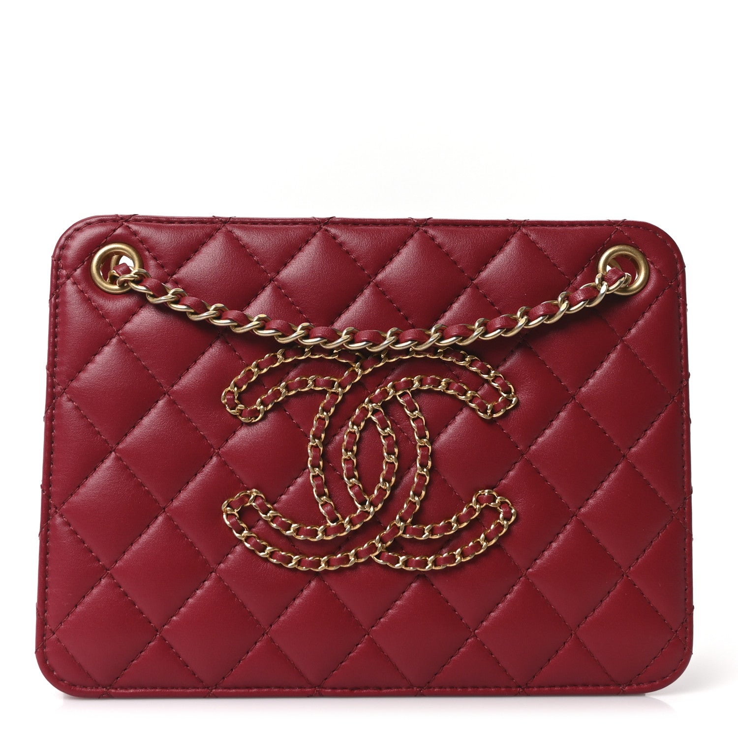 Chanel Calfskin Quilted Small CC Chain Accordion Tote Red 1 of 10