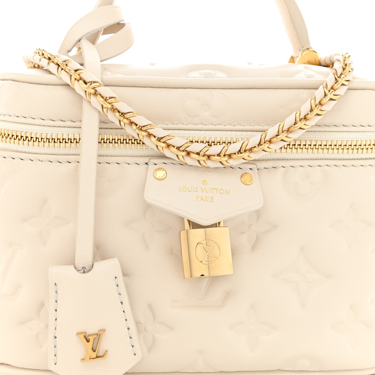 Lambskin Embossed Monogram Coussin Vanity PM  Cream