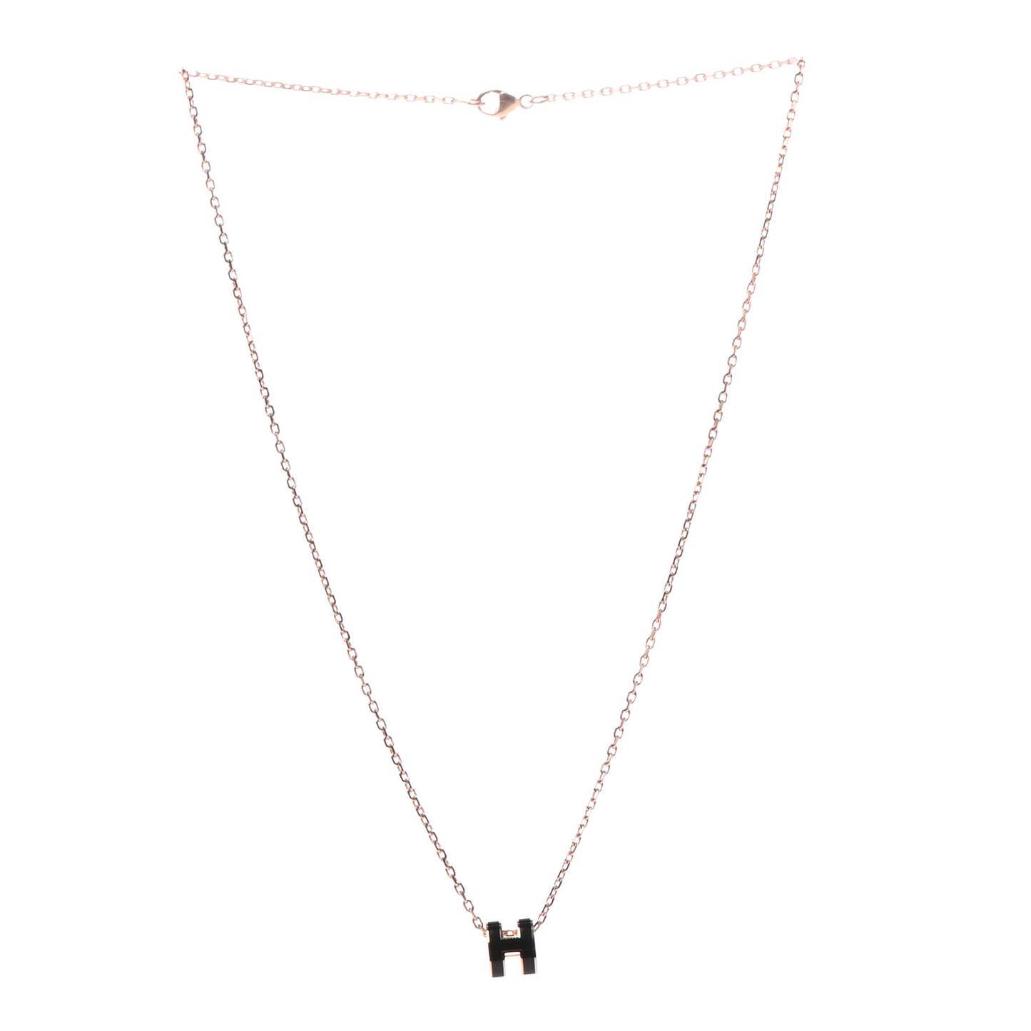 Lacquered Rose Gold Mini Pop H Pendant Necklace Black