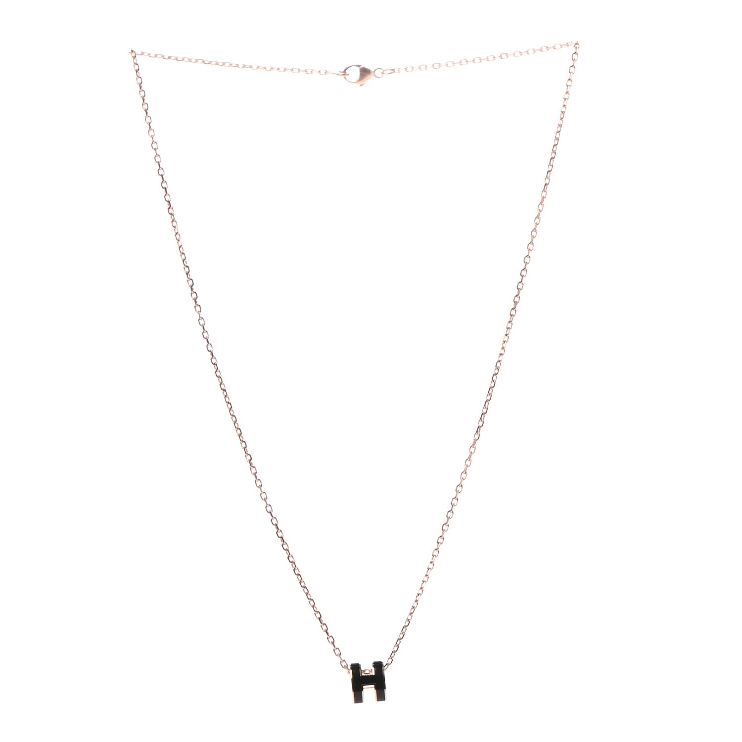 Hermes Lacquered Rose Gold Mini Pop H Pendant Necklace Black 3 of 6