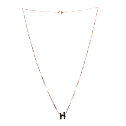 Hermes Lacquered Rose Gold Mini Pop H Pendant Necklace Black 3 of 6