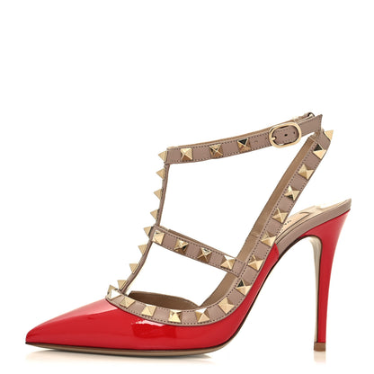 Valentino Garavani Patent Nappa Rockstud Ankle Strap 100mm Pumps 35 Rouge Pur Poudre 1 of 9