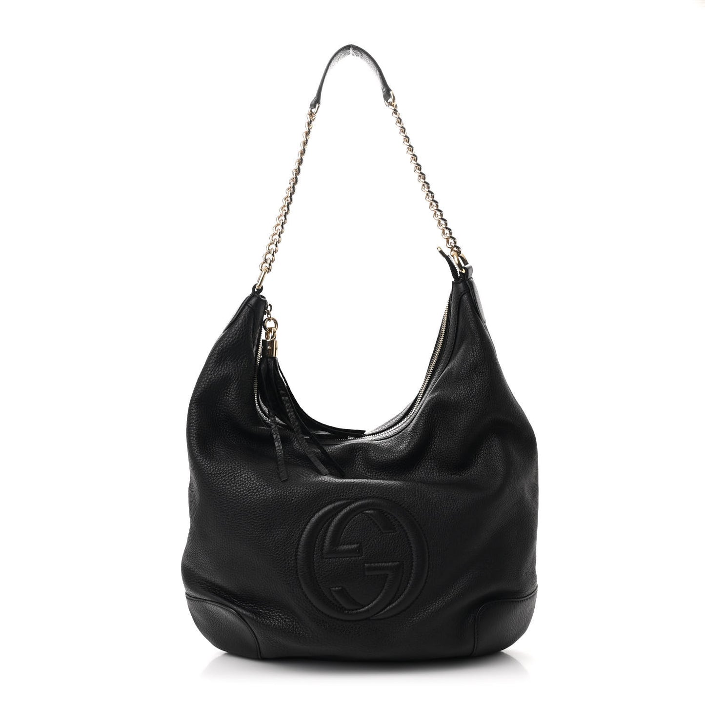 Pebbled Calfskin Medium Soho Chain Hobo Black