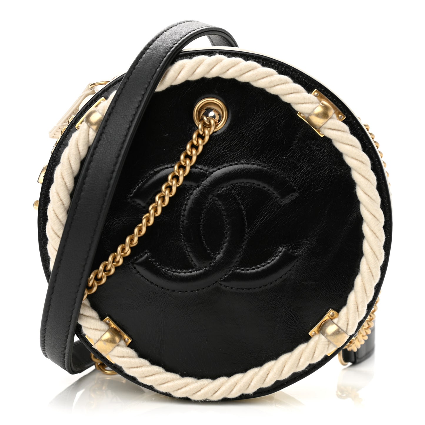 Crumpled Calfskin Cotton Small En Vogue Round Bag Black