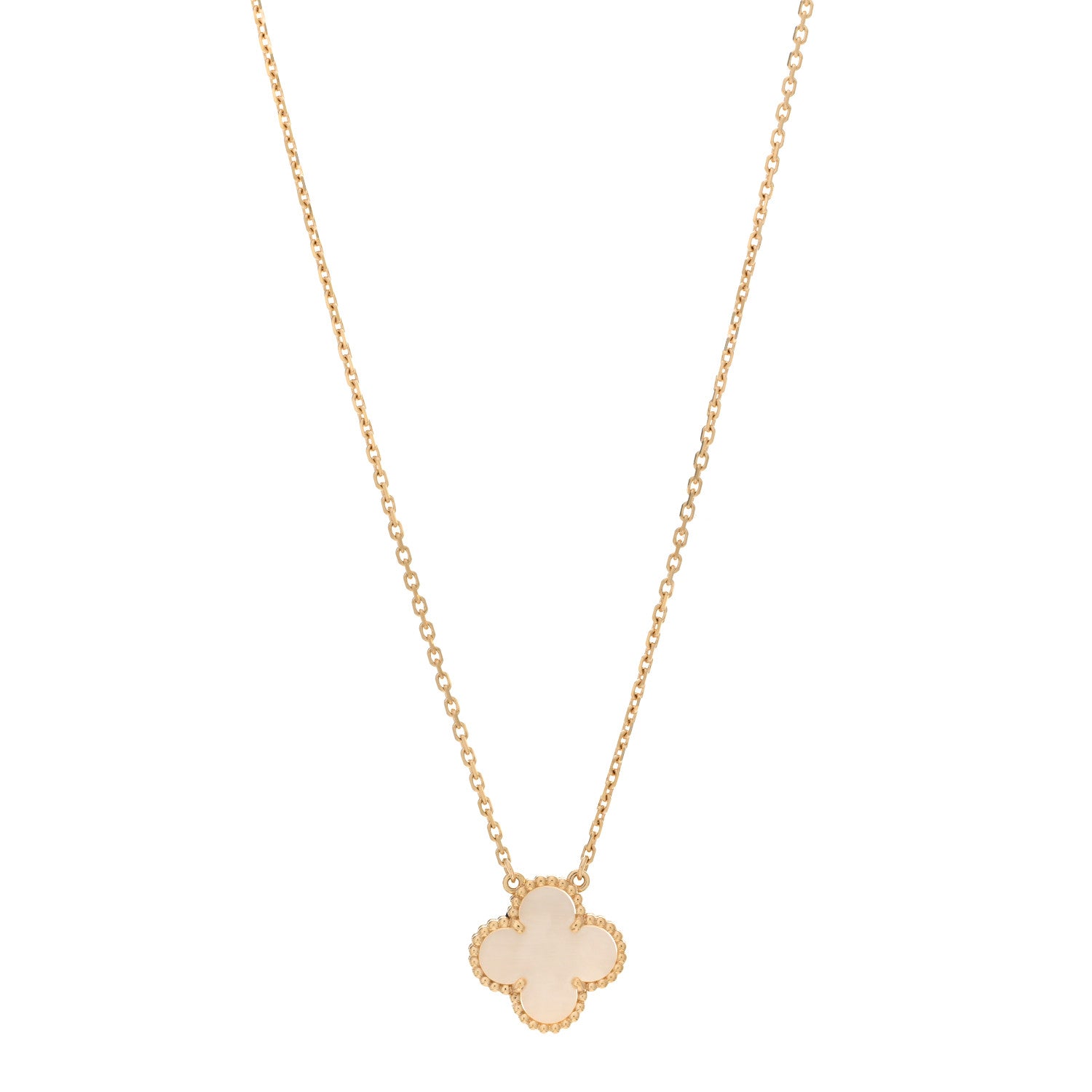 Van Cleef & Arpels 18K Yellow Gold Mother of Pearl Vintage Alhambra Pendant Necklace 1 of 5