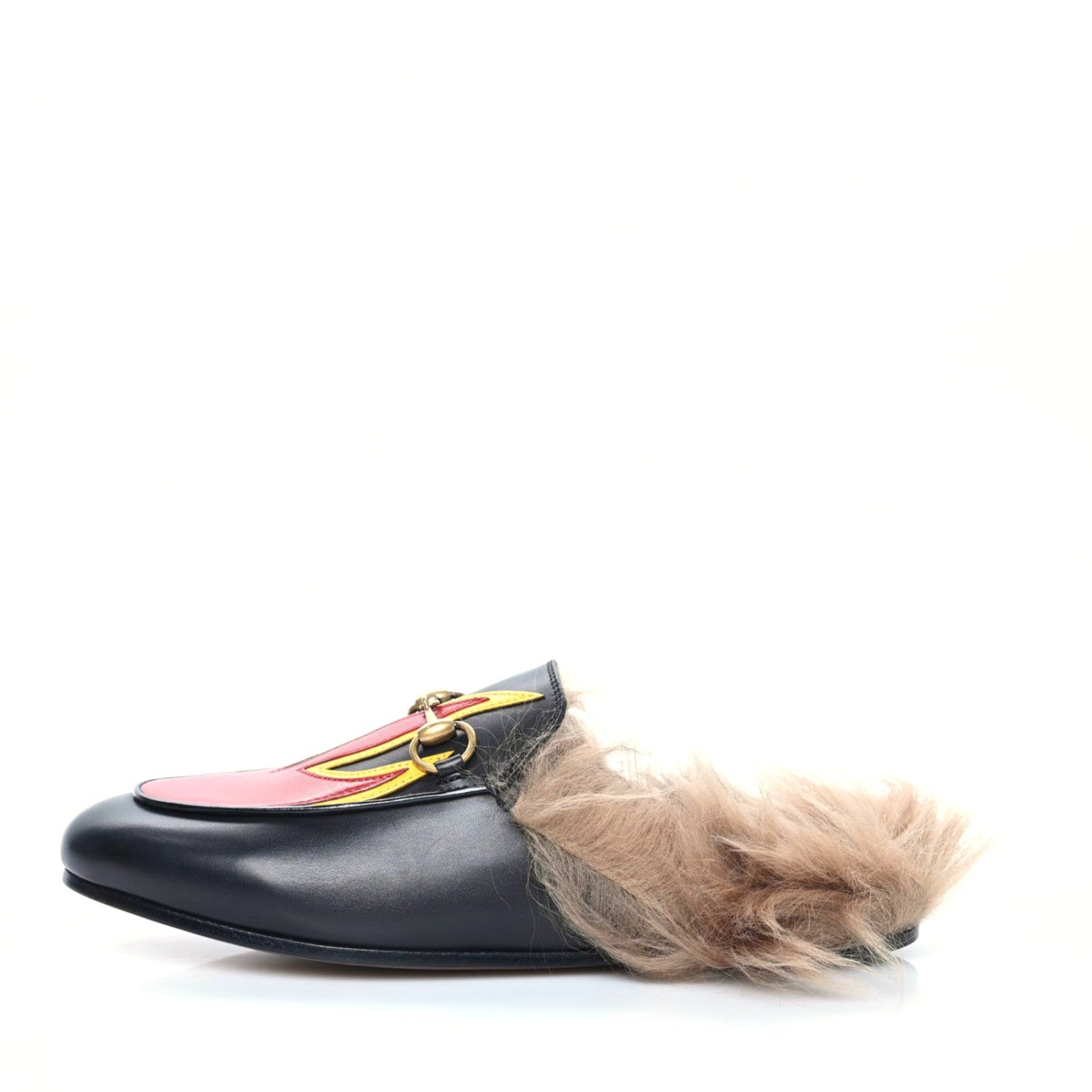 Gucci Calfskin Fur Flame Princetown Slippers 36.5 Black 1 of 8