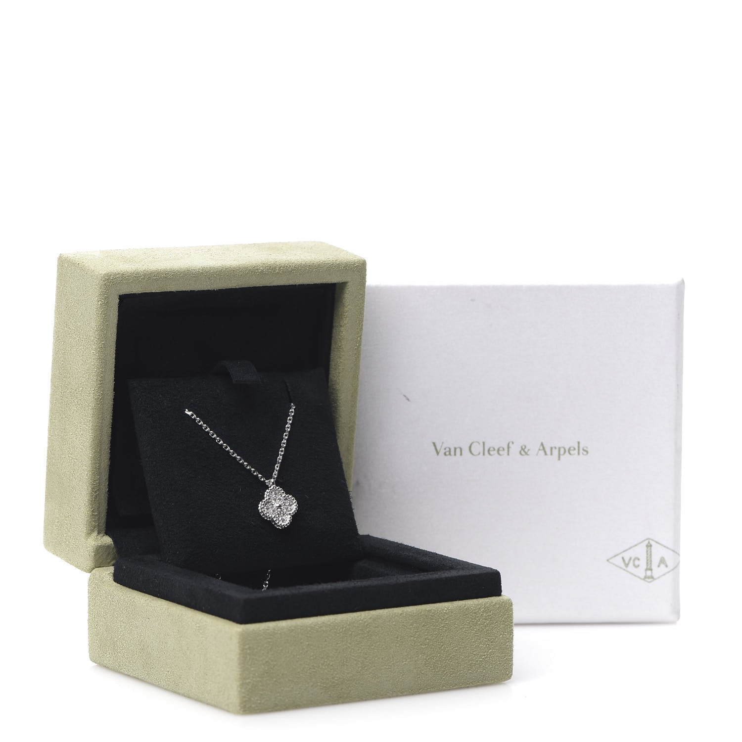 Van Cleef & Arpels 18K White Gold Diamond Sweet Alhambra Pendant Necklace 6 of 6